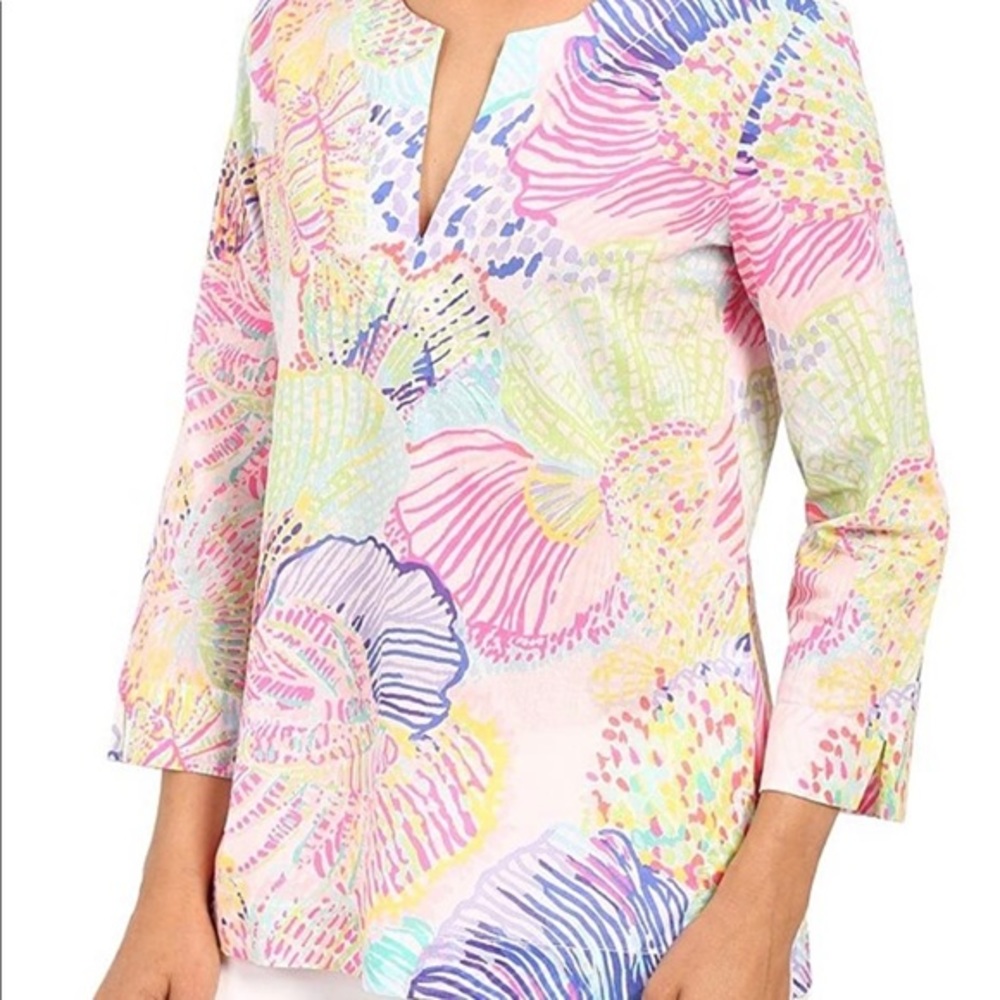 Lilly Pulitzer Amelia Island Tunic Top 100% cotton Roar of the Seas size xs